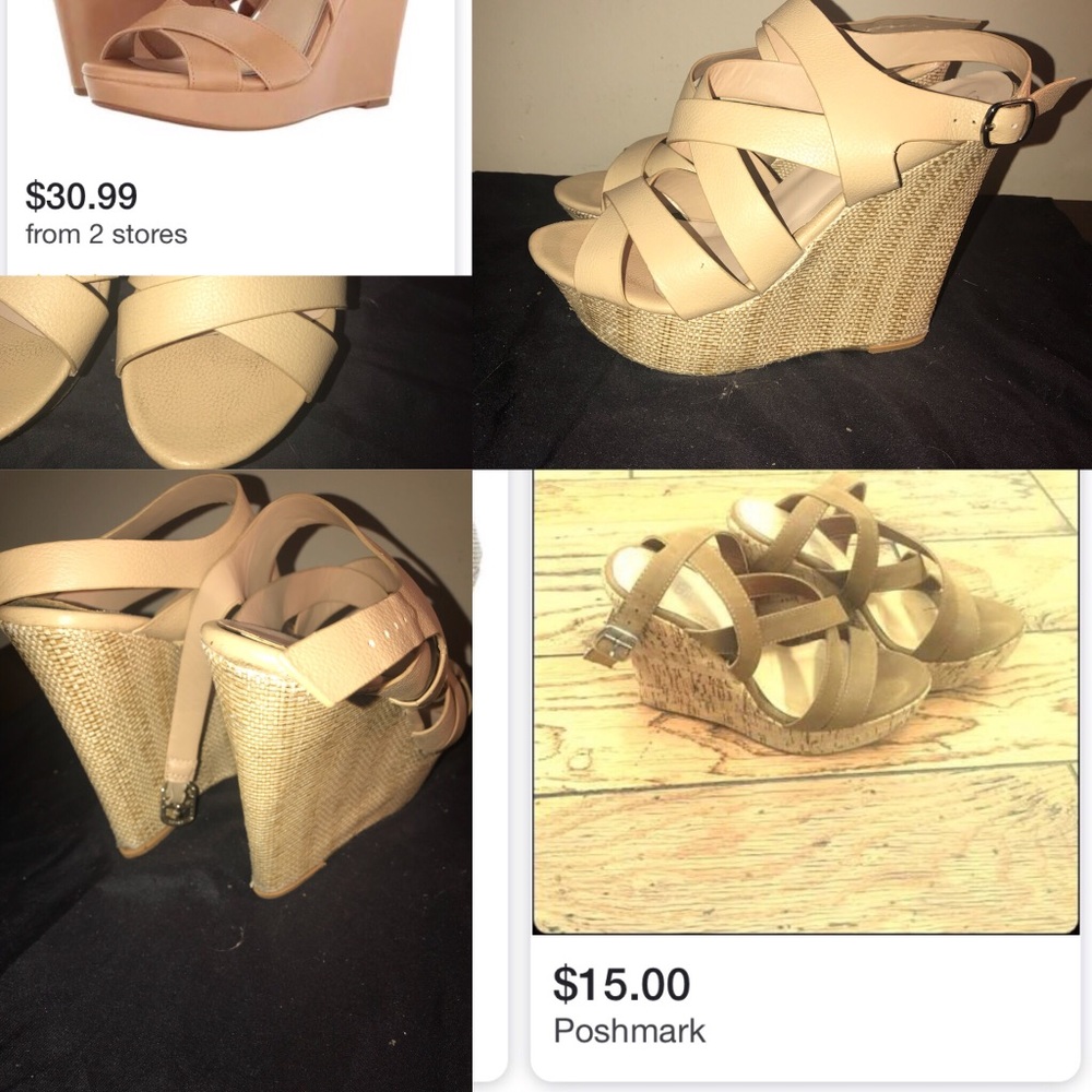 Tan, open toe , strappy wedges!